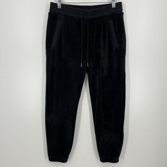 Athleta Pants - Athleta Fleece Sweatpants Women's S Black‎ Drawstring Tapered Pockets Logo Yoga